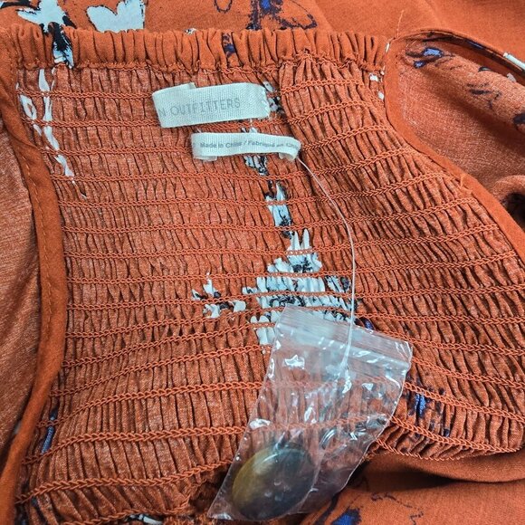 NWT Urban Outfitters High Rise Romper Puff Sleeve Brown Orange Medium - Picture 8 of 10